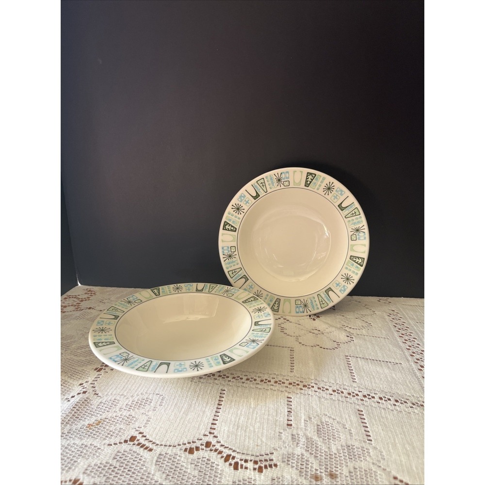 Set Of 2 Taylor Smith Taylor Bowls Cathay Atomic Pattern MCM 7 5/8"